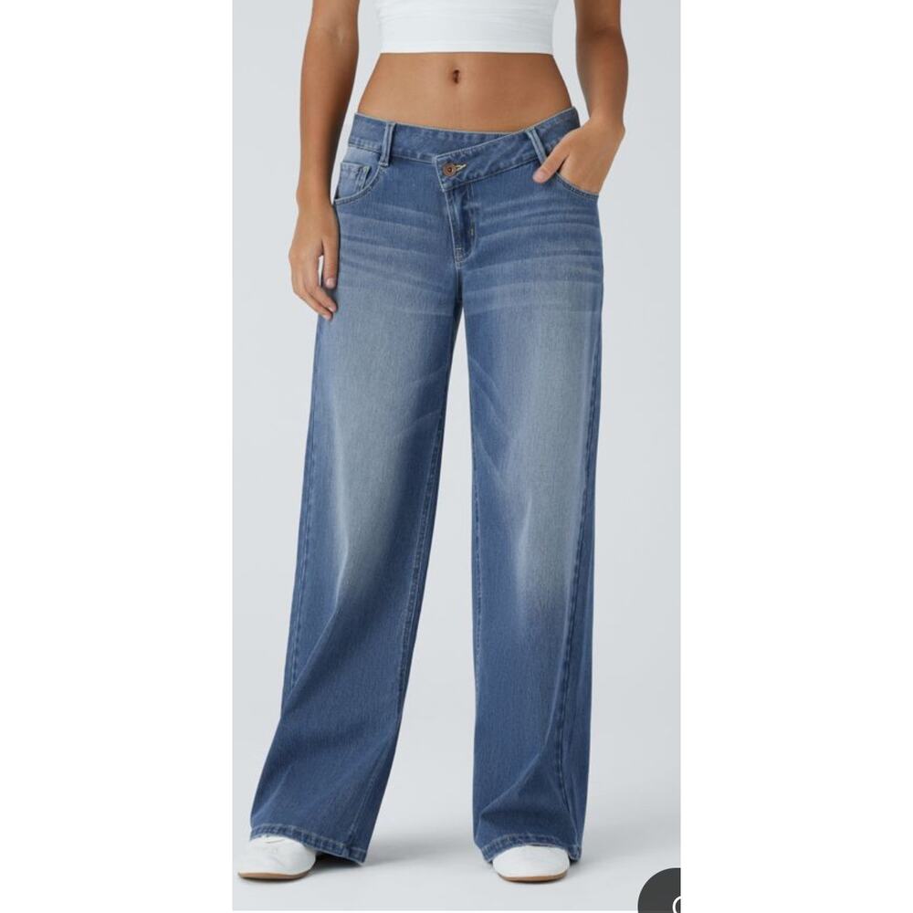 Halara Flex™ Asymmetric Low Rise Zipper Pockets Baggy Wide Leg